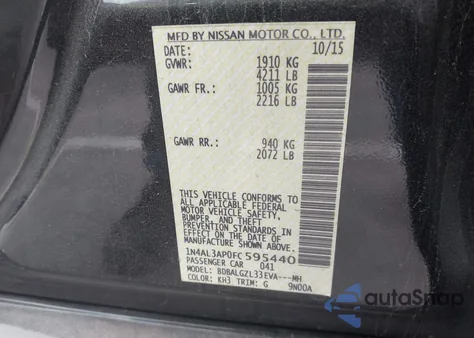 2015 Nissan Altima 2.5 S из США, поврежденный, VIN 1N4AL3AP0FC595440